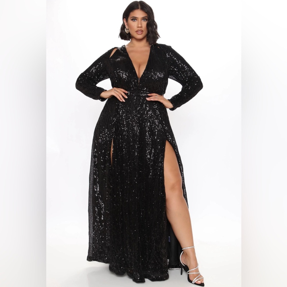 Fashion Nova Vienna Mini Sequin Maxi Dress - Black